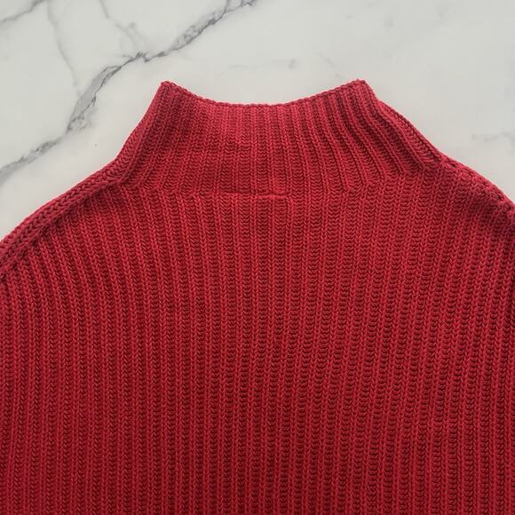 GAP Shaker Stitch Turtleneck Sweater Red Fisherman Chunky Knit Sz Large Holiday - Picture 7 of 12